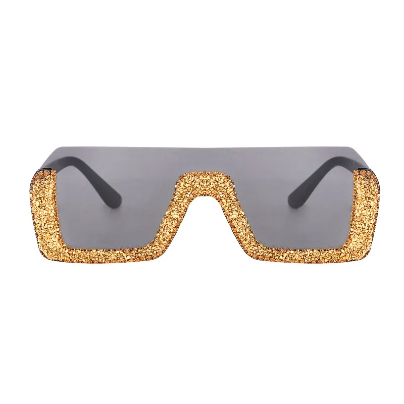 Diamond Semi-Rimless Square Sunglasses Women Rhinestone Retro Gradient Sun Glasses Vintage Oversized Feminino Eyeglasses UV400