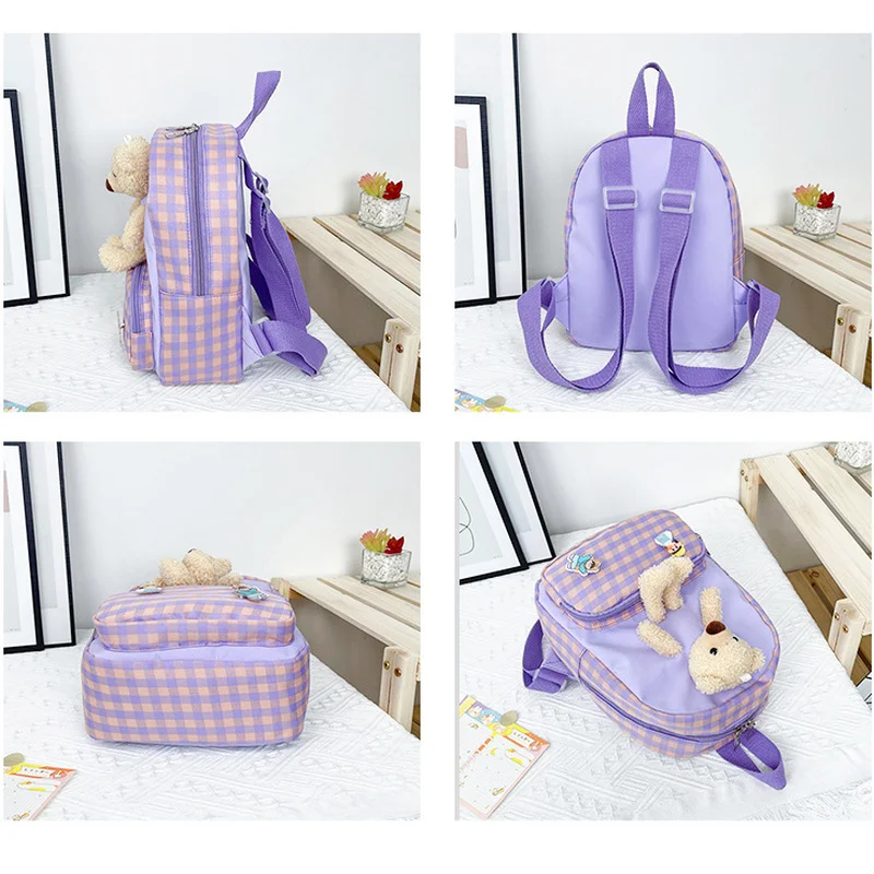 Kids Child Toddler Bags Kindergarten Children Plush lattice bear Backpack Cartoon Lovely Cute Baby Girls School Students Bag