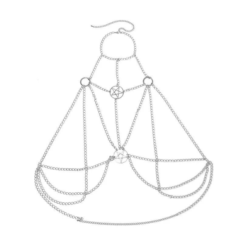 Женская цепочка для тела украшение в готическом стиле металлическая пентаграмма