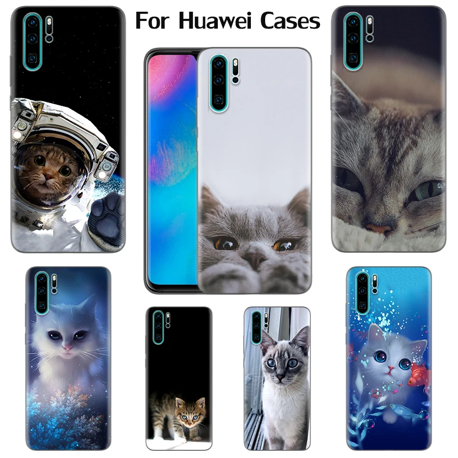 

Pet Cat Shorthair Phone Case For Huawei P20 P30 P40 P50 Pro P30lite Cover Silicone TPU P40lite P20lite Shell Soft Black Capa