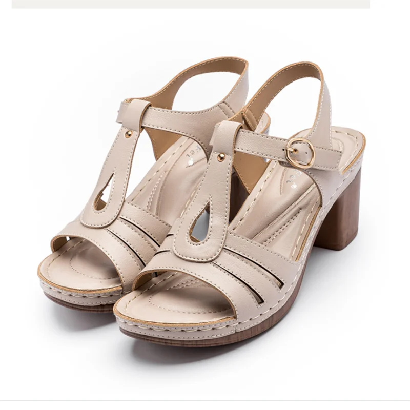

2021 Summer Fashion Comfortable Women's Sandals Open Toe Buckle Solid Color Casual Sandals Mature Sexy Thick Heel High Heels
