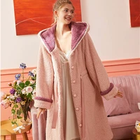 robe winter bathrobe women loose loungewear sweet tender robe fleece coral warm robes pink grey