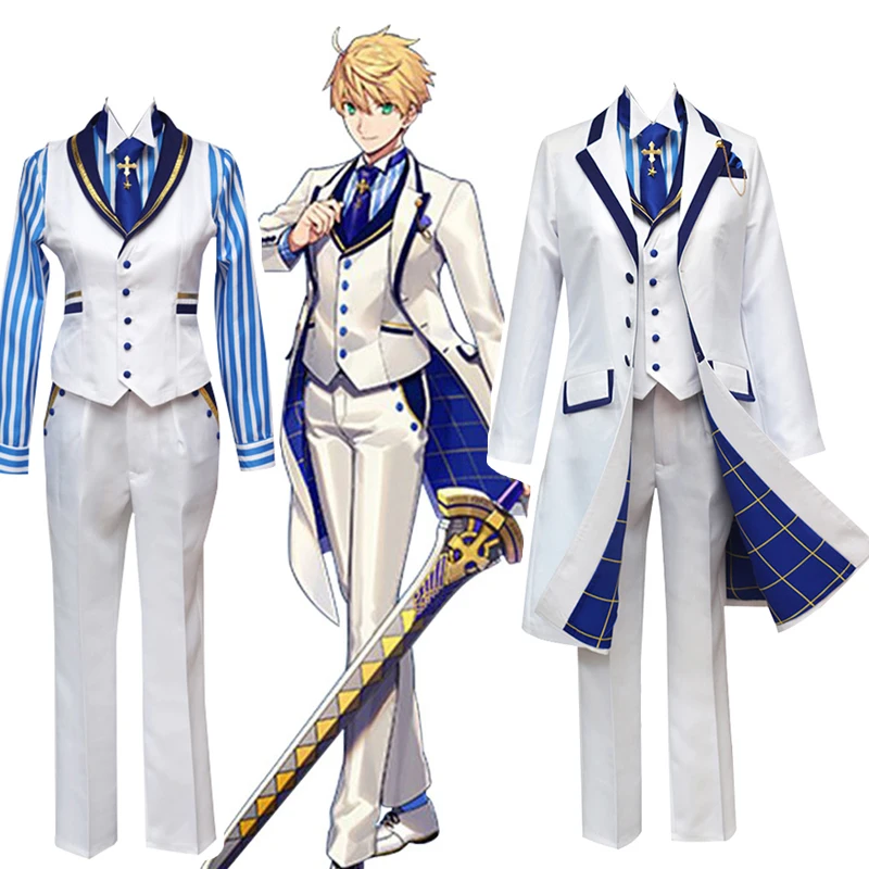 Fate Grand Order FGO знающий король рыцарей костюм для косплея Pendragon белый розовый косплей