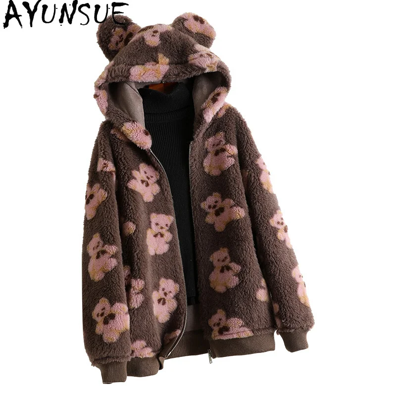 

Женское шерстяное пальто с капюшоном, теплая куртка из овчины мишки оверсайз, зимнее меховое пальто, Gxy484