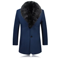 2021 new winter woolen coat men fur collar warm trench coat manteau homme overcoat male wool blend mid long jacket size s 3xl