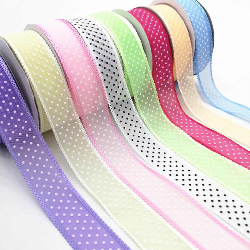 

Ywzatgits 5/12 yards Dot Printed Organza Ribbon 25 mm Lace Girl Bow DIY Crafts Sewing Accessories YP0205