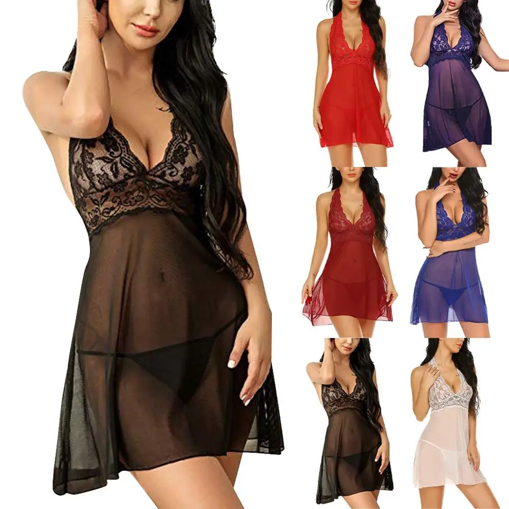 Кружевная ночная рубашка женская пижамы летний халат Babydoll сексуальное нижнее