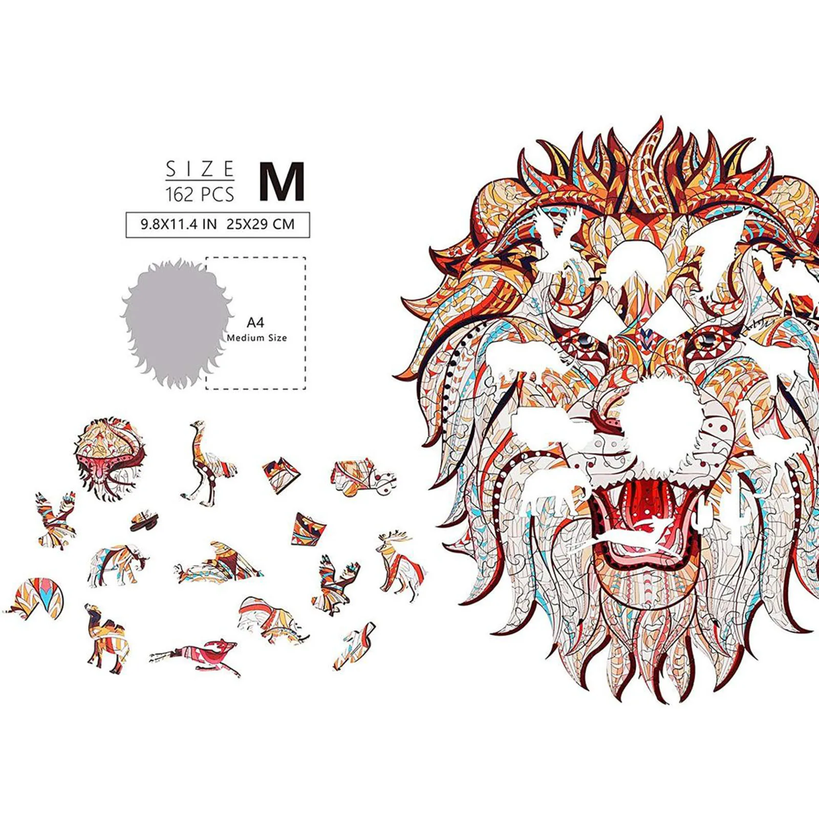 

Adult And Children Educational Holiday Gift Irregular Puzzle Wooden Taste Lion Animal head irregular puzzle Wooden DIY Puzzle