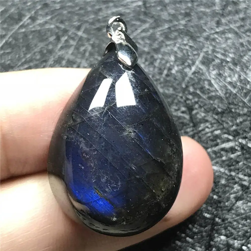 Top Natural Blue Light Labradorite Pendant Jewelry For Woman Men 27x20x10mm Beads Water Drop Stone Silver Necklace AAAAA | Украшения и