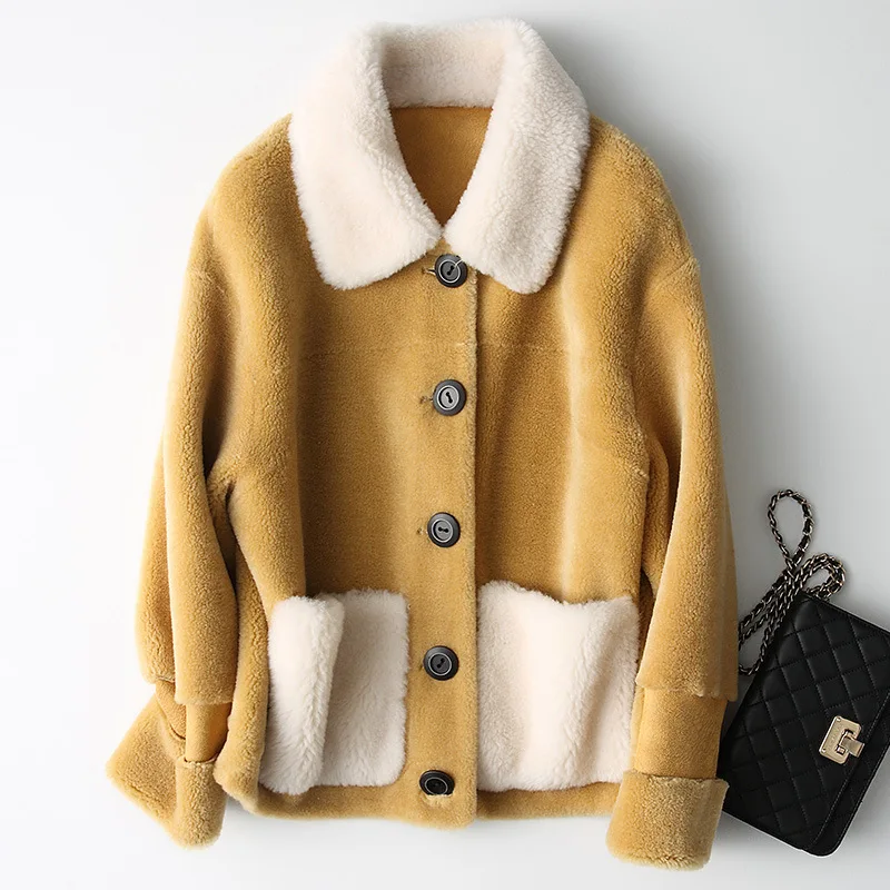 

2020 autumn and winter new solid color sheep shearing wool coat fashionable casual slim short coat