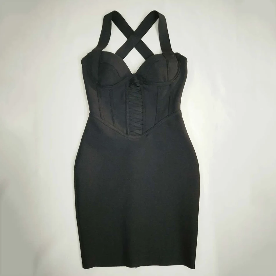 

Ailigou Bandage Spaghetti Strap V-neck Sexy Party Dress Ladies Backless Nightclub Bodycon Bandage Mini Summer Dress Vestidos