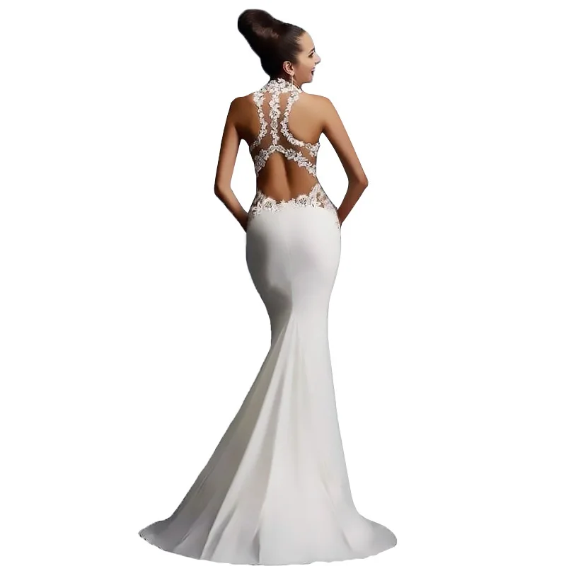 

Applique Stitching Sleeveless Dress Sexy Backless Hip Fishtail Skirt Swing Popular Evening Dress