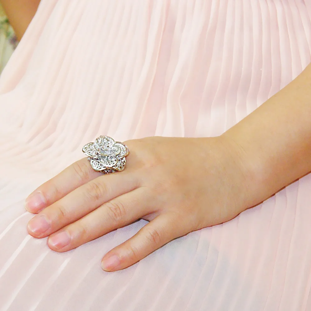 Женское серебряное кольцо с пионами в китайском стиле 925 пробы | Украшения и