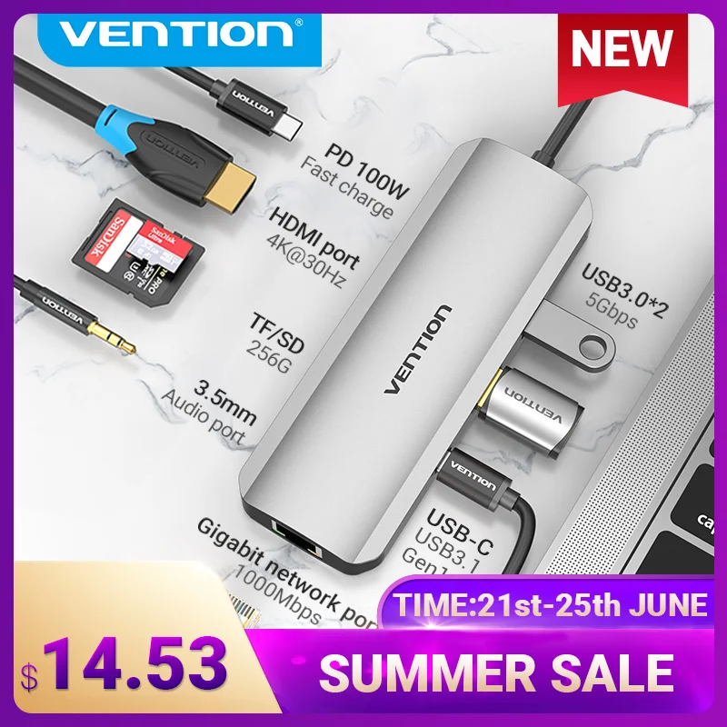 Vention USB C Hub Type 3 1 до 4K HDMI RJ45 PD 0 OTG адаптер док станция для MacBook Air Pro 2020 Huawei Mate 30 PC