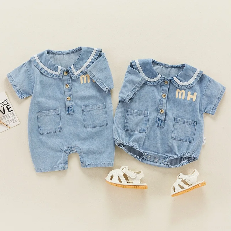 

Летние комбинезоны HYLKIDHUOSE для маленьких девочек и мальчиков, летние джинсовые комбинезоны для новорожденных с мультяшным рисунком, высокок...