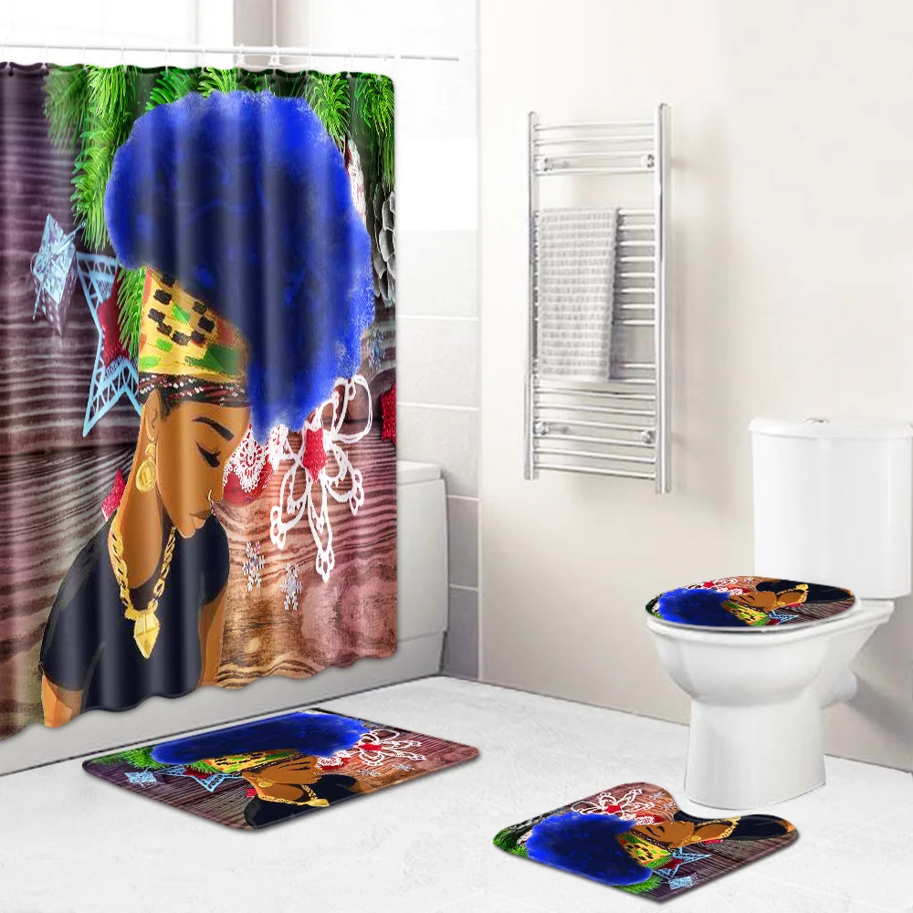 Zeegle Toilet Shower Curtain Set Creative Cartoon Anti-slip Bathroom Foot Rug Decoration Floor Mat Water Absorption | Дом и сад