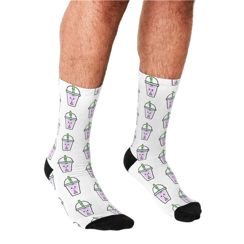 

Funny Men socks Purple Bubble Tea Boba Printed hip hop Men Happy Socks cute boys street style Crazy novelty Socks for men