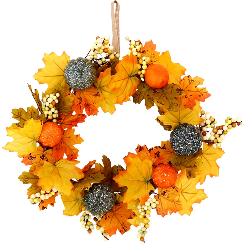 

Halloween Fall Wreath for Front Door Artificial Fall Wreath with Pumpkins Maple Leaf and Berries Indoor or Outdoor Decor