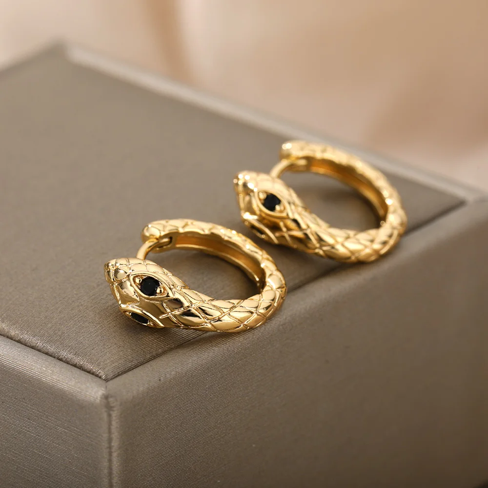 

Punk Snake Hoop Earrings for Women Stainless Steel Cute Mini Animal Three Color Snake Earring Christmas Jewelry Accessories Gift