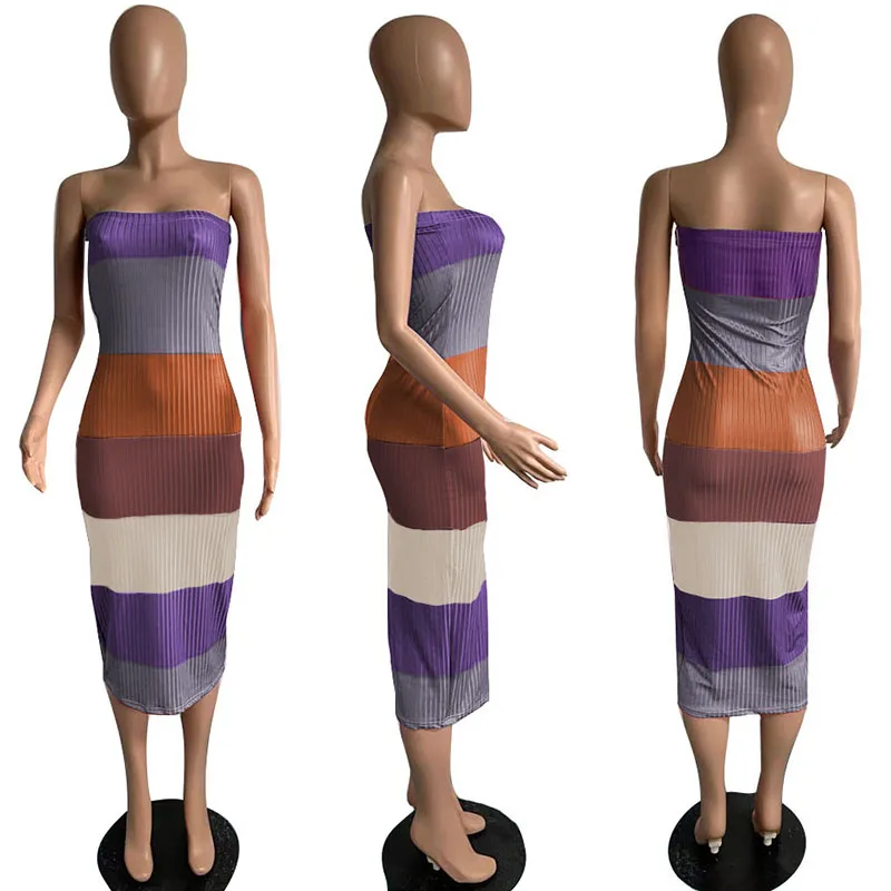 

Wishyear Knitted Striped Off Shoulder Dress Birthday Outfits for Women Summer Clothing Bodycon Midi Dresses Sexy Party Club Wear