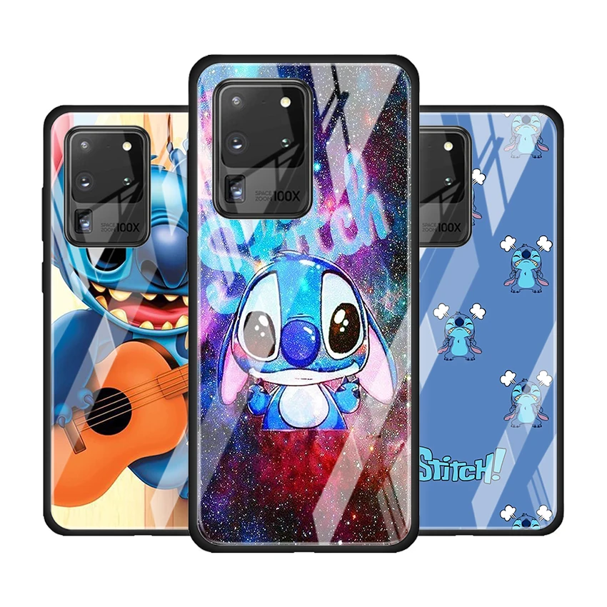 Stitch cute cartoon for Samsung Galaxy S20 FE Ultra Note 20 S10 Lite S9 S8 Plus Luxury Tempered Glass Phone Case Cover
