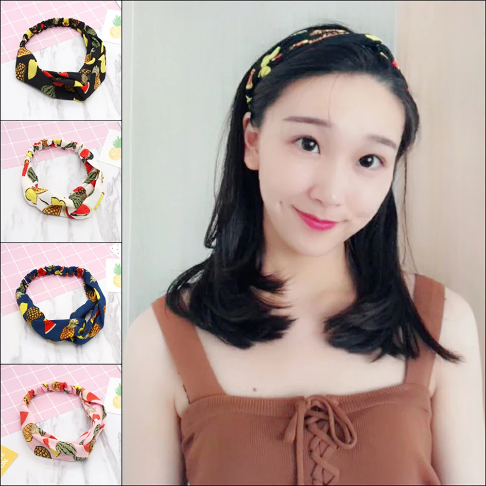 

Женская Мягкая повязка на голову, винтажная эластичная повязка на голову в стиле ретро с фруктовым узором, тюрбан с узлом, модный головной у...