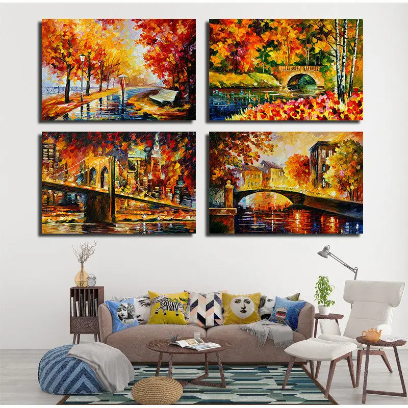 Абстрактные здания улица мост живопись цветные холщовые художественные