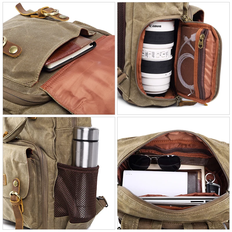 endurax water resistant waxed canvas camera backpack for dslr photography backpack fit lenses and 14 laptop free global shipping