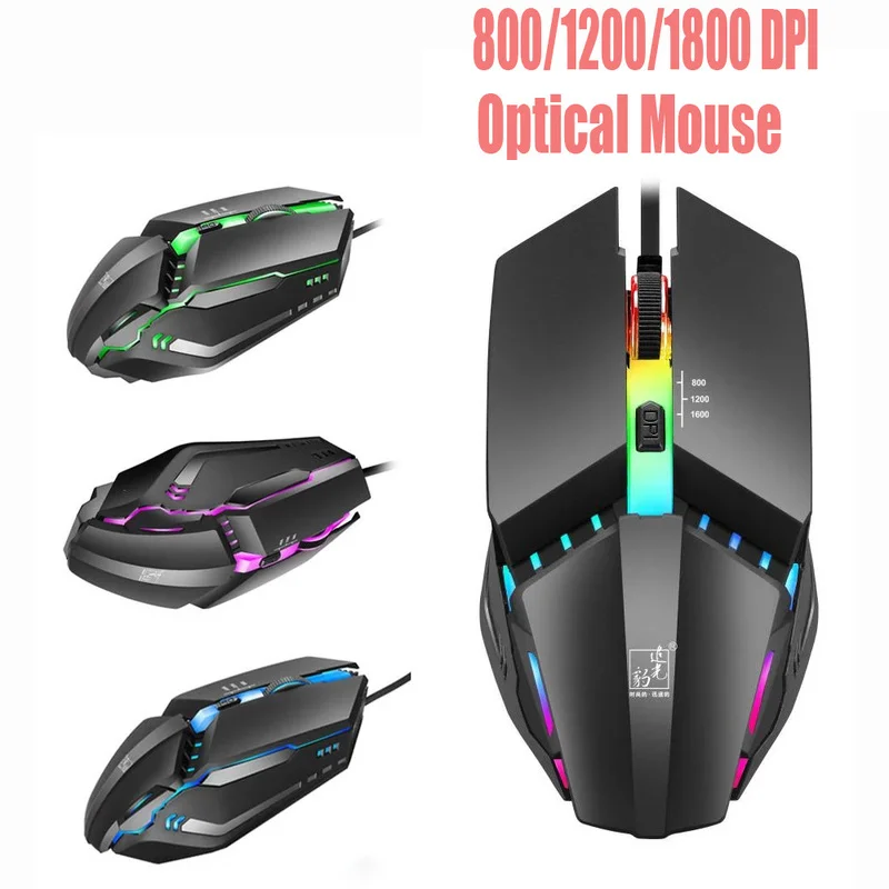 USB Wired Gaming Mouse Gamer Professional 7 Color LED Lighting 1600DPI Adjustable Mice Ergonomic Computer Mouse for PC Laptop