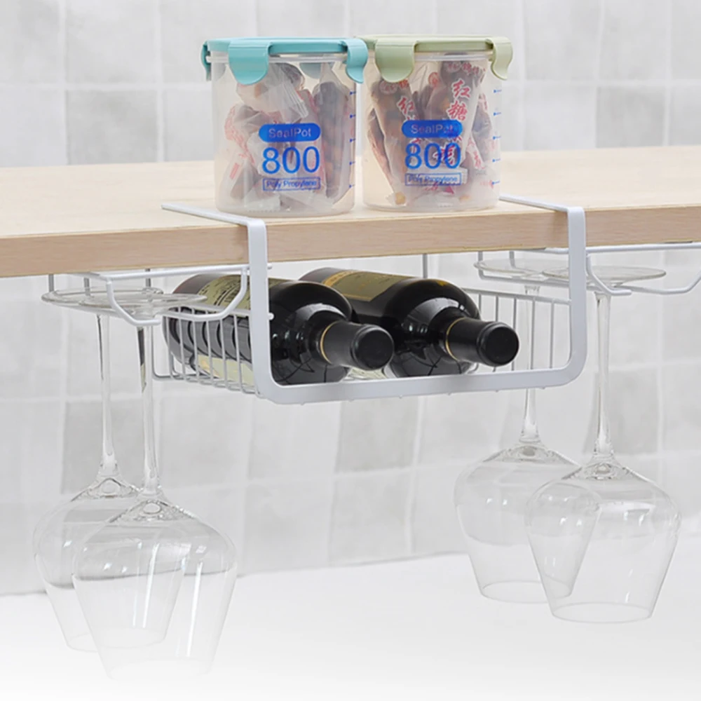 

Wine Glass Rack Upside Down Nail-Free Hanging Home Storage Compartment