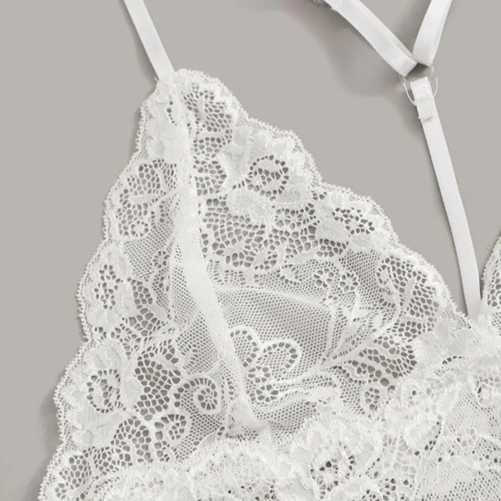 

Lingerie Women's lace satin pajamas 2 piece set sexy bow tie White lace sling + pure color Silky shorts temptation pajamas