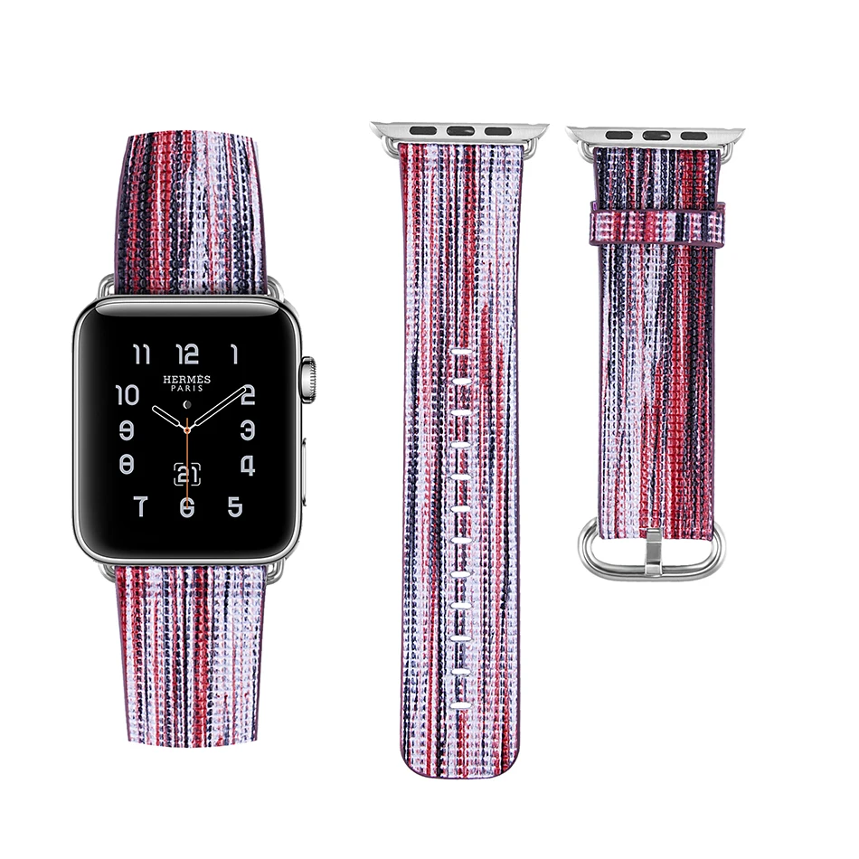 FOHUAS, Национальный стиль, окрашенный кожаный ремешок для часов Apple Watch, цветной узор, наручные часы, браслет для iwatch 42, 38 мм