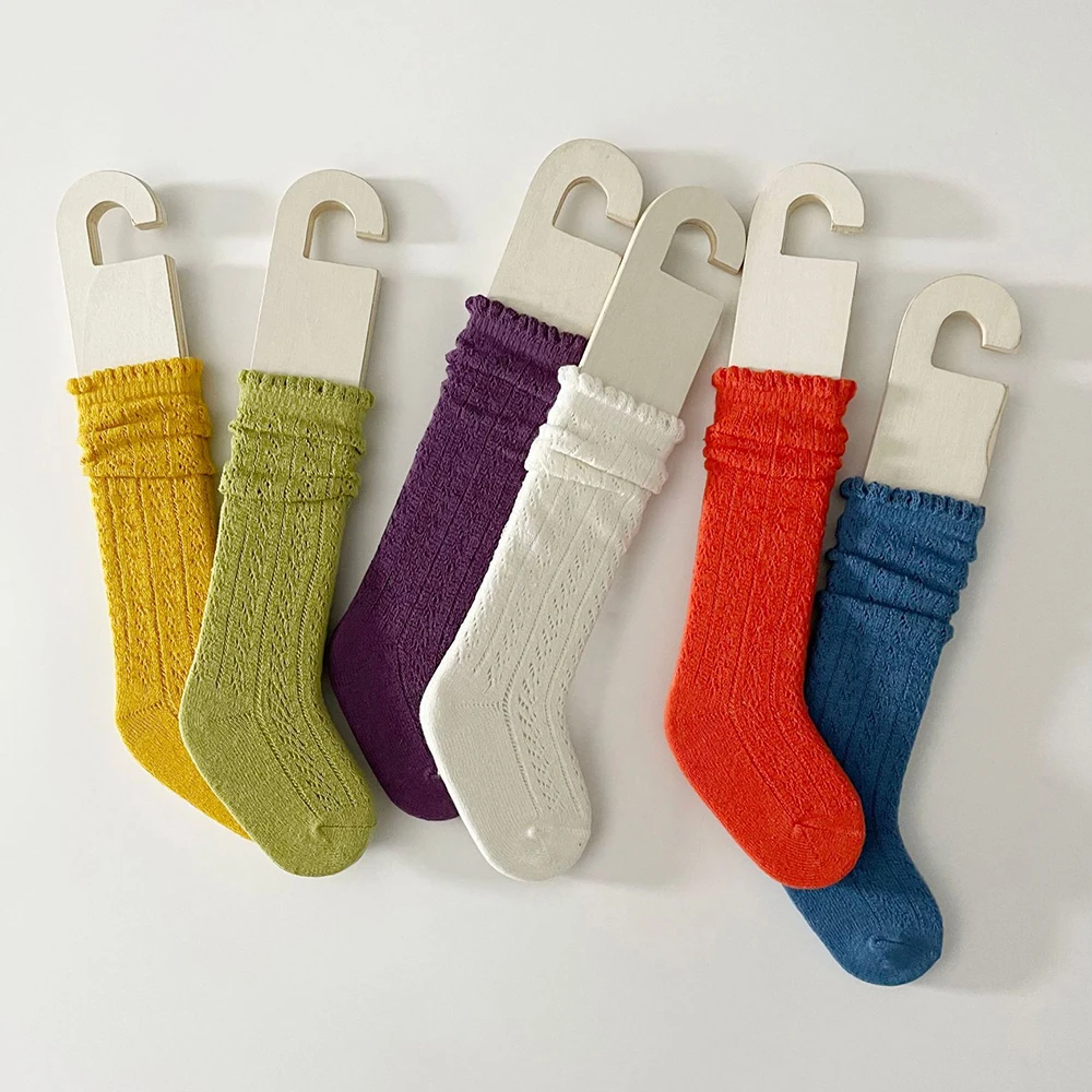 Calcetines de algod&oacute;n con volantes para ni&ntilde;as, medias largas hasta la rodilla, ahuecadas, para beb&eacute;s de 1 a 8 a&ntilde;os, novedad-0