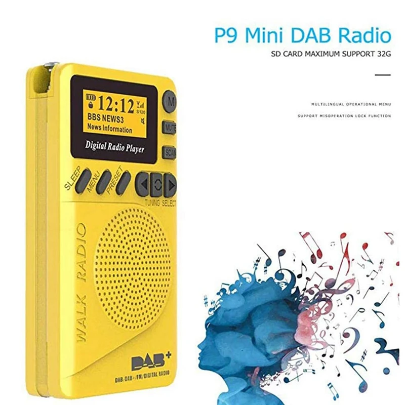 

Top Deals Pocket Radio Portable DAB Digital Radio Rechargeable FM Radio LCD Display Loudspeaker for Walk Run or Jogging