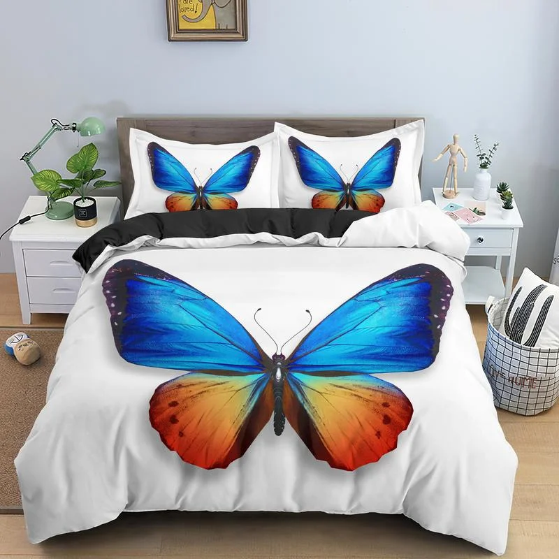 

HD Digital Print Bed Set 3D Butterfly King Queen Bedding Duvet Cover with 1/2pcs Pillow Covers US/AU/EU/UK 14 Size Sze