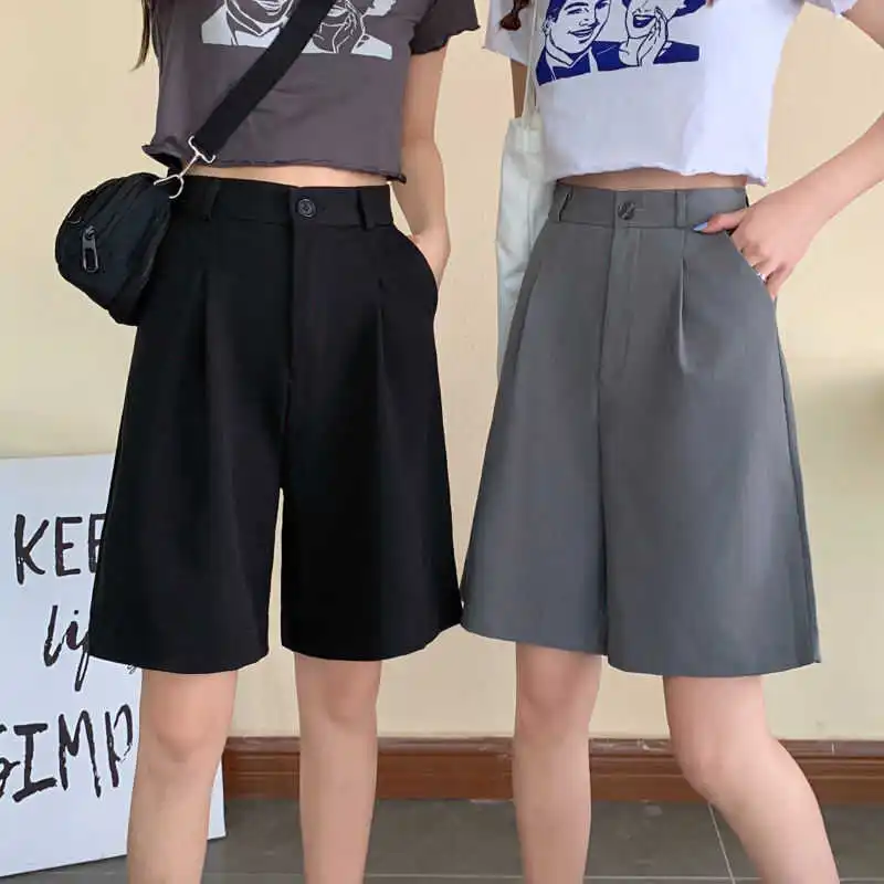 

Five point pants summer 2021 new Korean students retro straight wide leg pants casual suit shorts women's fashion