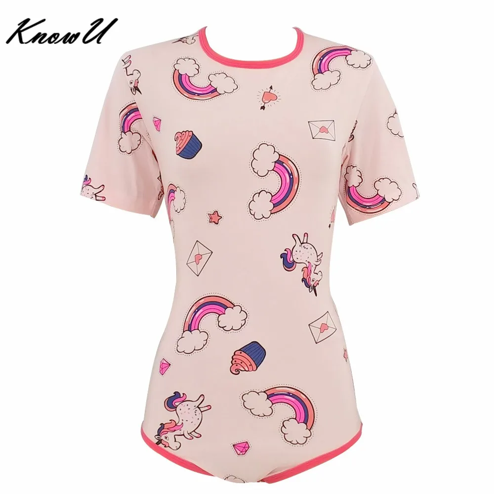 

KnowU ABDL Adult Baby Onesies Cute Cartoon Printed Short-sleeved Large Size Onesie Snap Crotch DDLG Romper Large Size