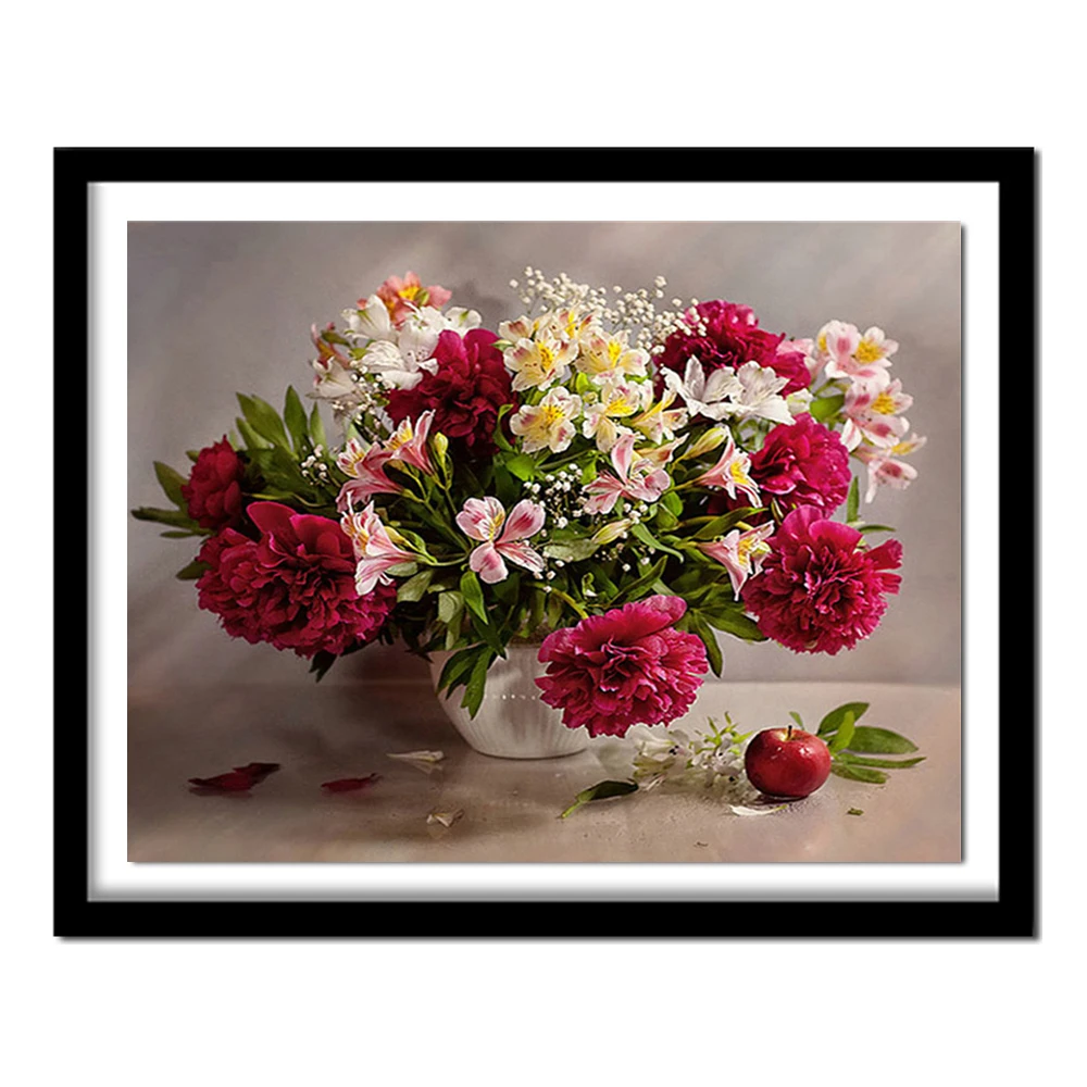 Полный квадратный алмаз 5D DIY Алмазная картина &quotцветной цветок и яблоко&quot