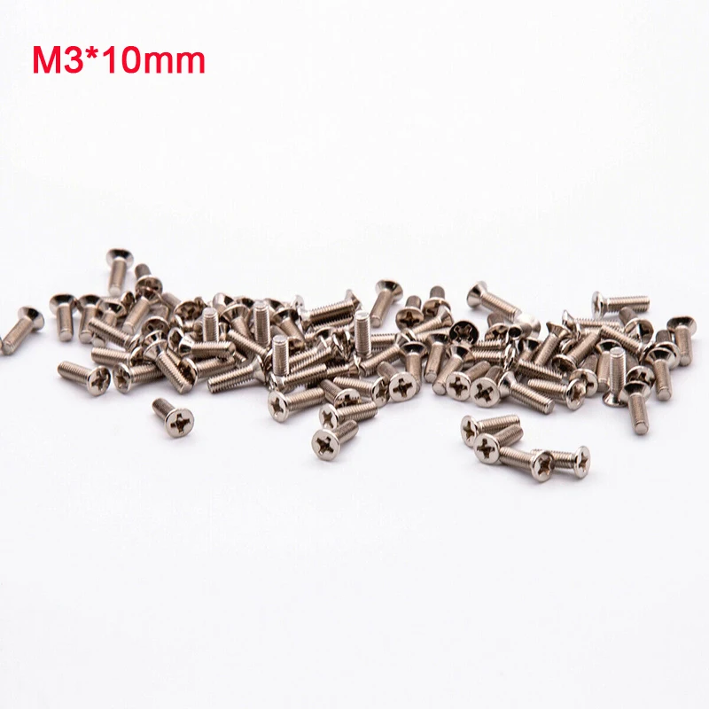 50pcs Phillips Flat Head Machine Screws Cross Flat Tail Bolts Screws M3*10mm