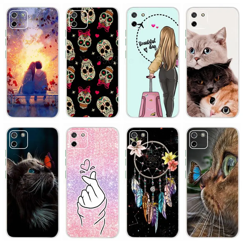 

For Oppo Realme C11 RealmeC11 Case Soft TPU Silicone Fundas 6.5‘’ Cute Cat Painted Back Cover Phone Case On Realme C11 Bag Coque