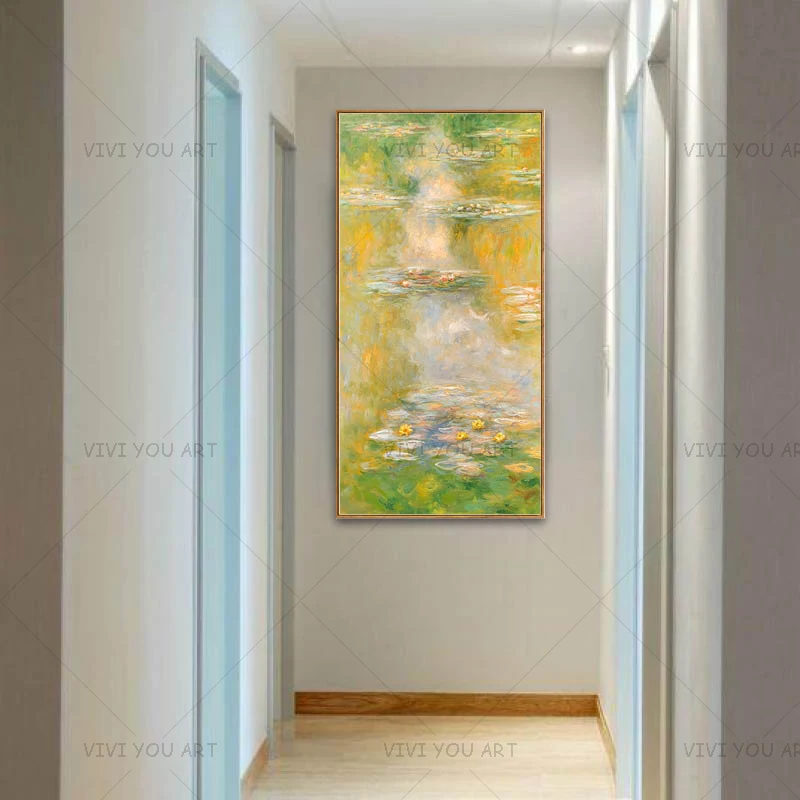

100% Handmade Painting Lotus Pond Oil Painting On Canvas Wall Art Picture Decoration For Live Room Home Decor Gift Unframed