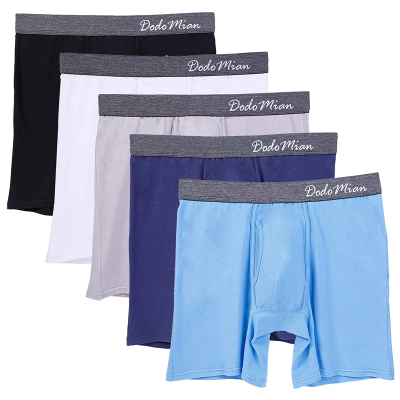 

Long Leg Boxers 5pcs/lot Cotton Boxer for Men Underwear U-Convex Long Boxer With Fly Solid EU/US Plus Size Pouch Underpants