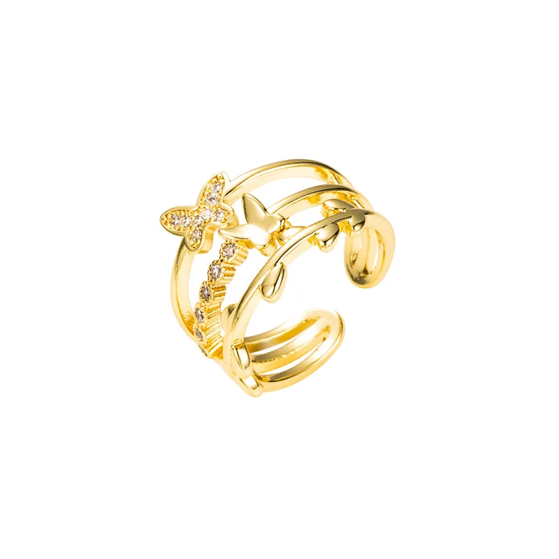 

European and American Cross Border Fashion New Copper Gold Color Butterfly Ring Opening Adjustable Index Finger Ring Jewelry