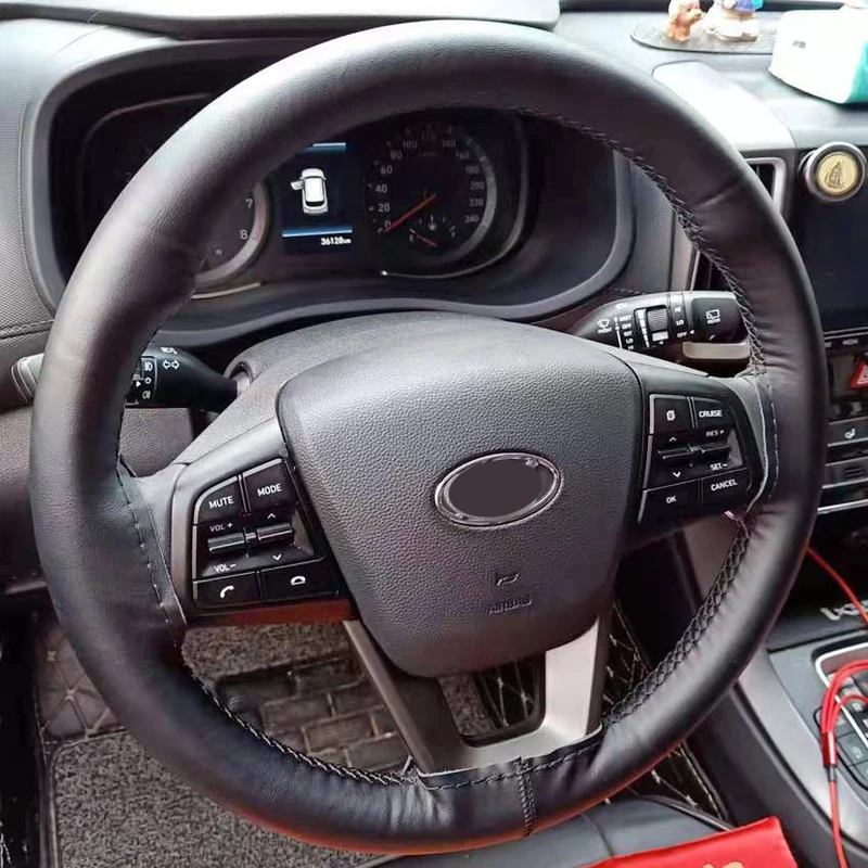 

Ultra soft Genuine leather Car Steering Wheel Covers 38cm Universal Anti-slip Breathable Cowhide With Needles and Thread 1Set