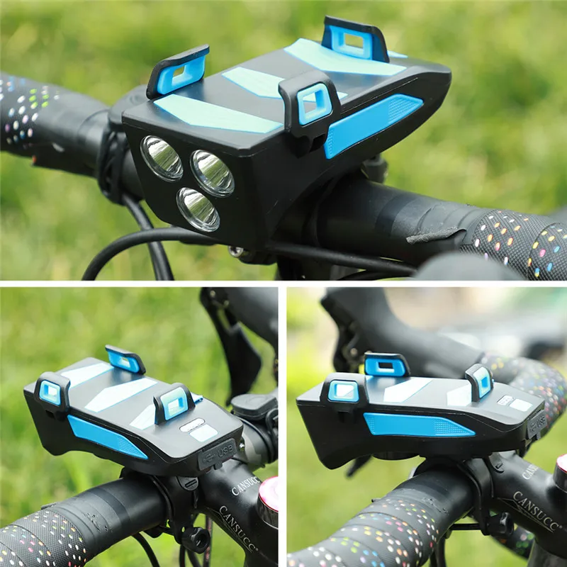 

WEST BIKING 4 In 1 Bike Lamp Front Horn Light Phone Holder Alarm Bell Power Bank MTB Bike Accessories Cycling LED Flashlight