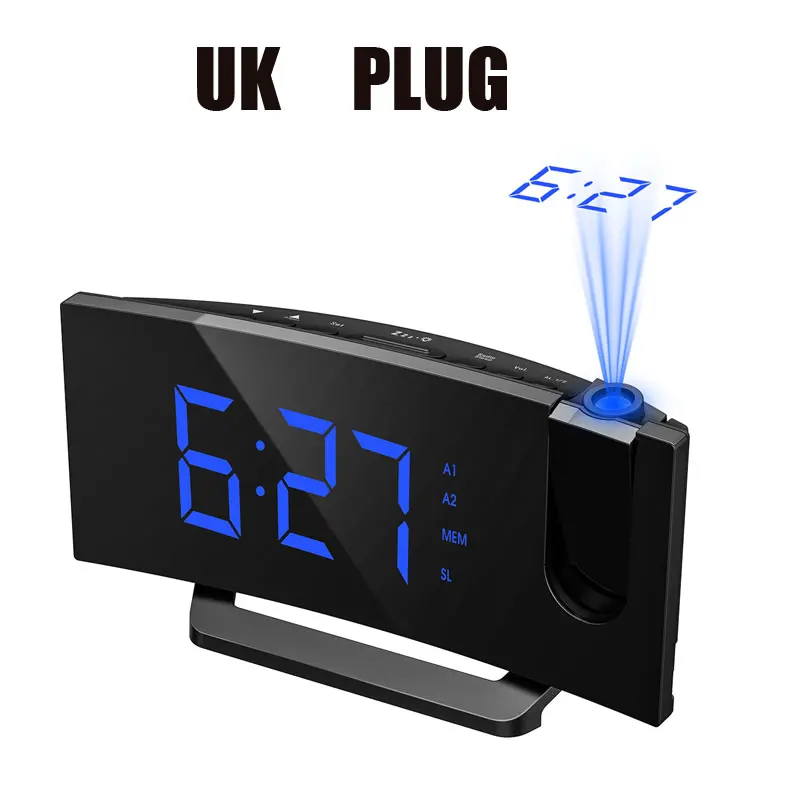 Blue - UK Plug Mpow HM353 FM радио проекционный будильник с Двойные сигналы функция повтора с usb зарядным портом 5 ''большой дисплей таймер сна - Цвет: Blue - UK Plug
