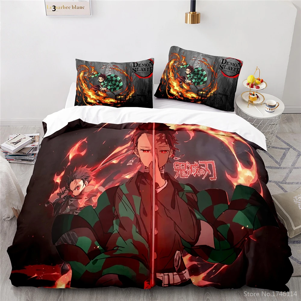 

Demon Slayer Kamado Tanjirou Bedding Set Queen King Size Soft 3D Duvet Cover Pillowcase Set Bedclothes for Young Boys Girls Gift