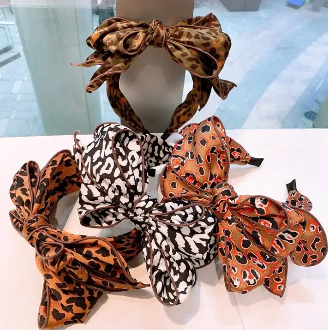 

Retro silk leopard dot multilayer irregular oversized bow fairy hair band women chic hair hoop