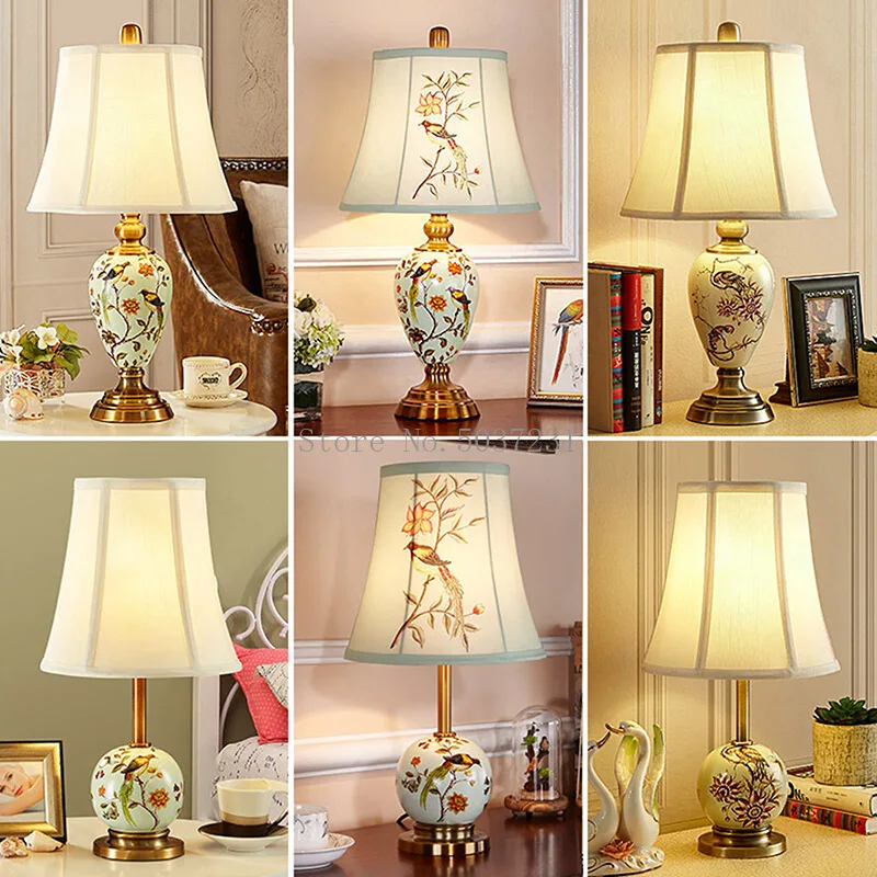 Retro Pastoral Ceramic Table Lamp American Girl Room Dimming Table Lamp Living Room Decorative Lamp Light Luxury Creative Lamp