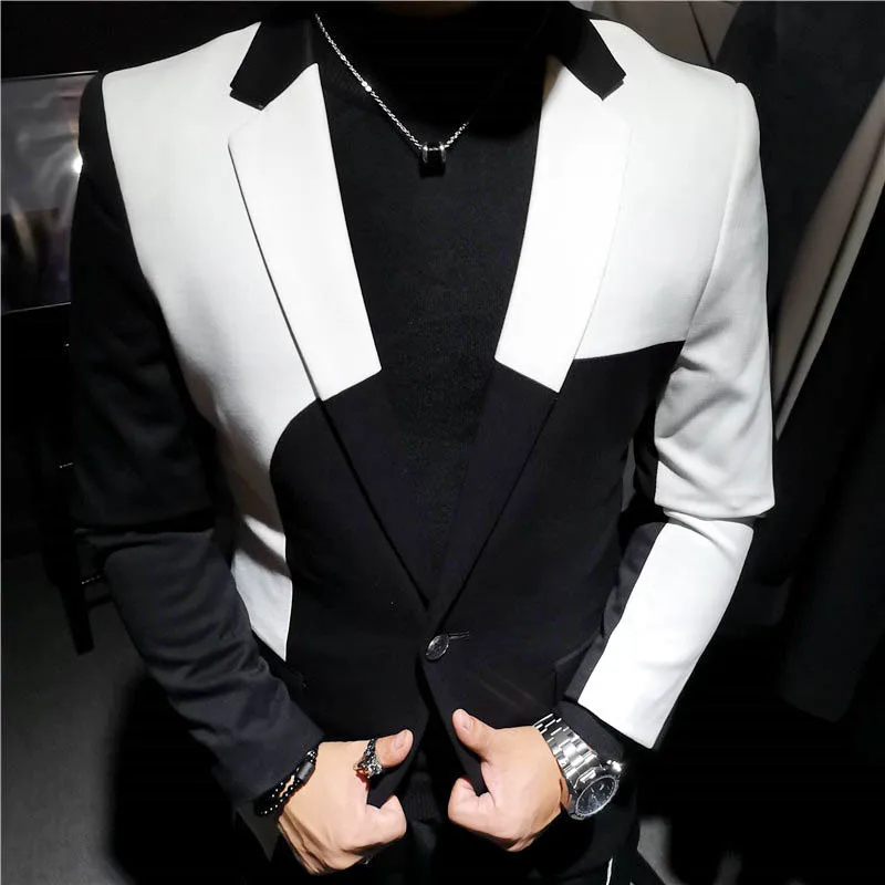 Модный красный черный блейзер в стиле пэчворк мужской осенний для вечевечерние